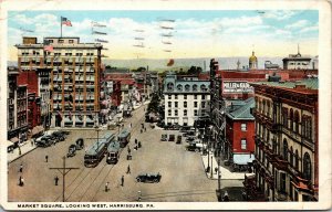 Vtg 1920s Market Square Looking West Trolley Harrisburg Pennsylvania PA Postcard