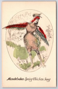 Mendelsohns Spring Chicken Song Lady Wearing Chicken Anthropomorphic Postcard 