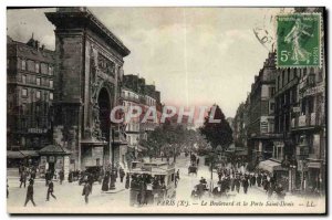 Old Postcard Paris Boulevard and La Porte Saint Denis