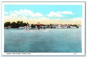 c1920's Summit Beach Park Boating US Flag Buildings View Akron Ohio OH Postcard