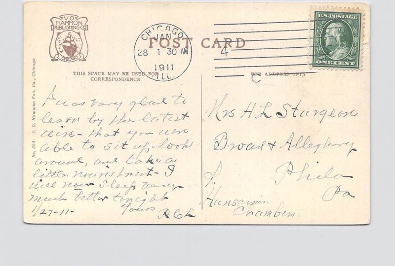 PPC POSTCARD ILLINOIS CHICAGO WASHINGTON PARK WINTER SCENE 1911 POSTMARK