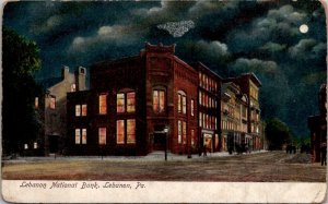 Pennsylvania Lebanon National Bank Night Scene Moon Clouds Postcard Z10