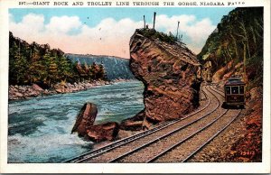 Vtg Niagara Falls NY Giant Rock & Trolley Line Through Gorge 1920s Postcard