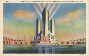 1933 Century Of Progress Chicago World's Fair 3 Fluted Buildings Postcard