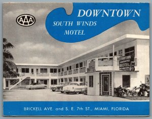 Postcard Miami FL 1950s South Winds Motel Fold Out Pamphlet Brochure With Map