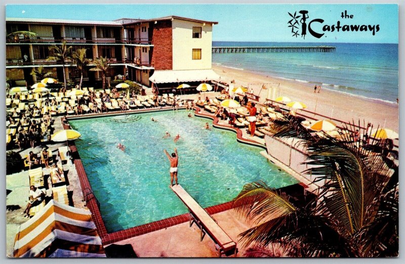 Vtg Miami Beach Florida FL The Castaways Hotel Motel Swimming Pool View Postcard