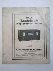 RCA Radiola 16 Replacement Parts Pamphlet 1927 Vintage Radio 4 Sided Ephemera