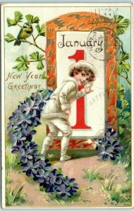 M-30096 Little Boy Art Print New Year Greetings