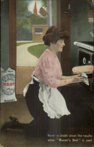 Flour - Mauser's Best Pretty Woman Cooking Baking Bread Stove c1910 Postcard