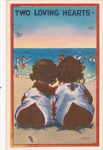 Black Americana Children On Beach Two Loving Hearts