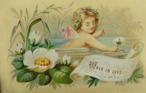 Embossed Victorian Trade Card Adorable Water Nymph Fairy Water-Lilies P46