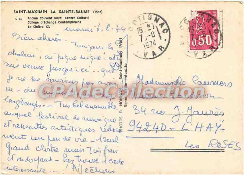 Modern Postcard St. Maximin La Sainte Baume Convent Against Royal College Cul...