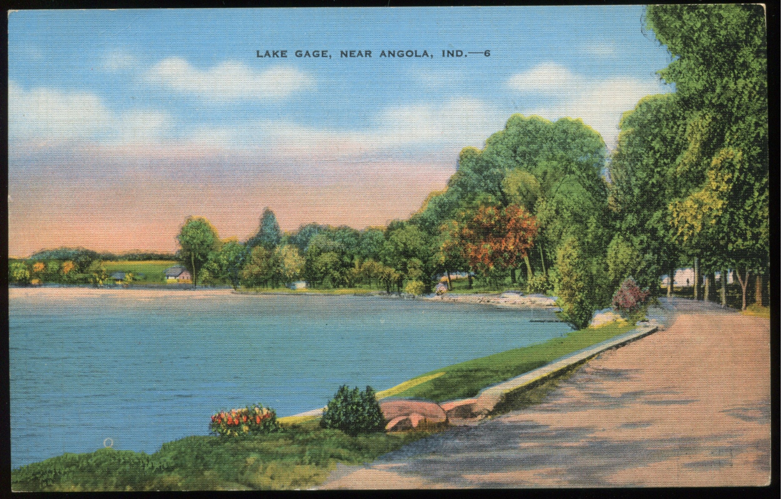 Lake Gage, Near Angola, IN. E.C. Kropp linen postcard United States
