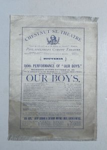 Chestnut St Theatre Philadelphia Souvenir 100th Performance Our Boys Sept 6 1876