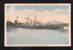 HOUSTON TEXAS CITY WHARF VINTAGE SHIP BOATS POSTCARD