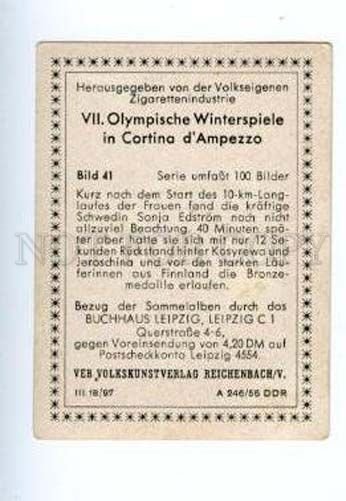167004 VII Olympic SONJA EDSTROM Swedish skier CIGARETTE card