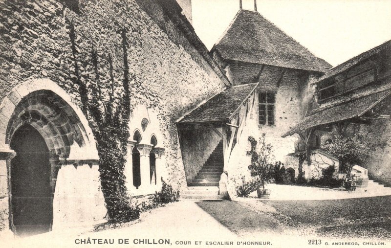 Vintage Postcard Chateau De Chillon Cour Escalier D'Honneur Veytaux Switzerland