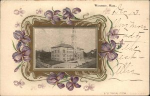 Worcester MA Massachusetts City Hall Ornate Floral Border c1905 Postcard