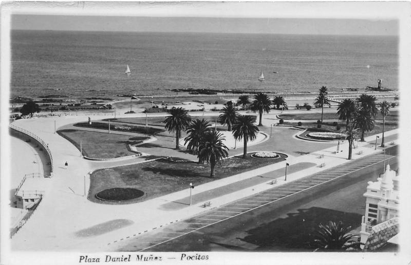 Montevideo Uruguay~Pocitos~Plaza Daniel Munoz~Sailboats~Note on Bk~Vintage RPPC