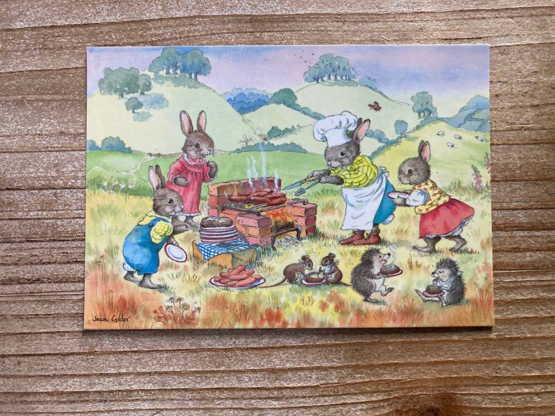 The Summer Barbecue, Jean Gilder, Rabbits, Hedgehogs, Mice, Vintage Postcard