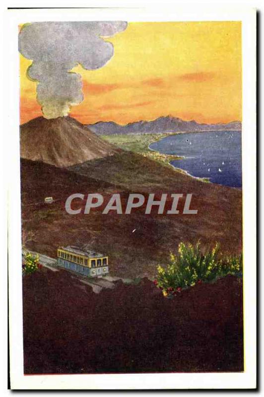 Postcard Old Volcano Vesuvius funicular railway and