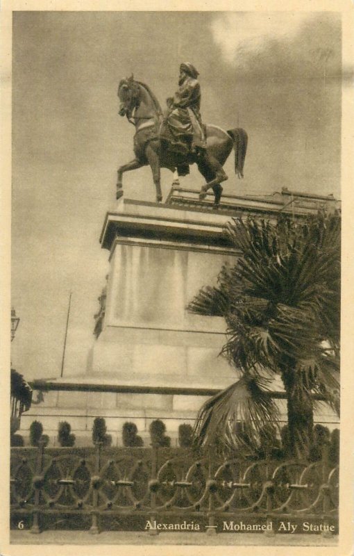 Postcard Egypt Alexandria Mohamed Aly equestrian statue monument 