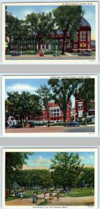 3 Postcards LEWISTON, ME ~ Central Maine & St. Mary's Hospital, Playground 1940s