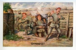 491606 HOFFMANN Gasangriff Propaganda WWI Smoking Soldier GAS attack Germany