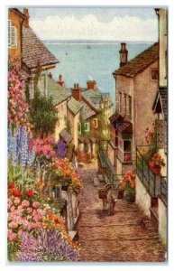 CLOVELLY, Devon, United Kingdom~ Beautiful VILLAGE SCENE  c1920s Salmon Postcard