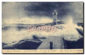 Old Postcard Ile d'Oleron La Cotiniere A day of storm Lighthouse