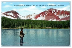 c1950's Trout Fishing in Brainerd Lake Boulder Glacier in Background CO Postcard