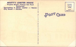 Virginia Beach Virginia VA Marty's Lobster House Restaurant Linen Postcard