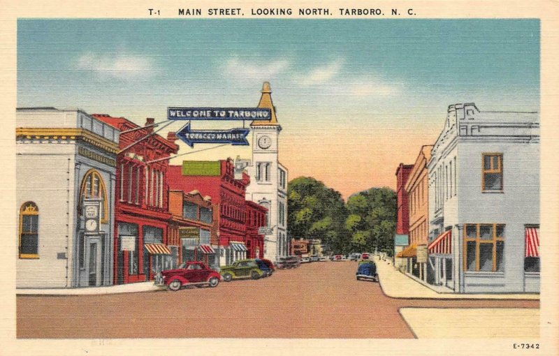 TARBORO, North Carolina~NC  MAIN STREET SCENE  Tobacco Market  c1940's Postcard