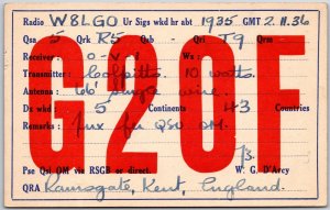 QSL Radio Card Code G20F Kent England Amateur Radio Station Posted Postcard