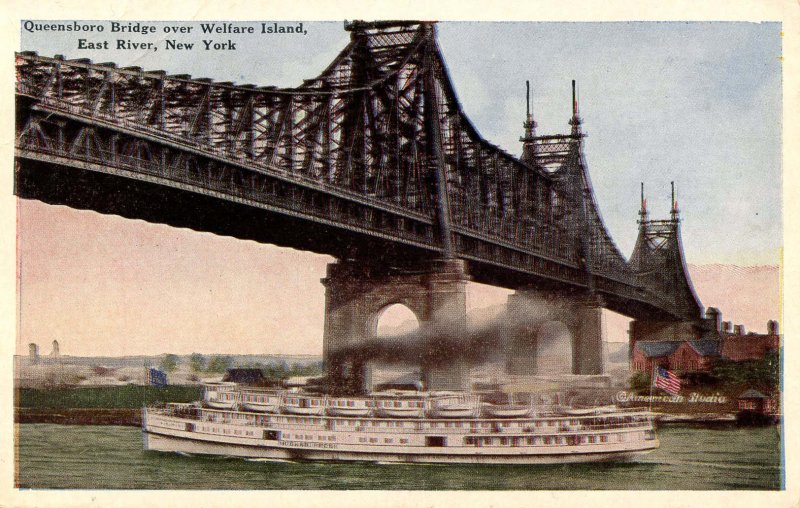 NY - New York City. Queensboro Bridge, Welfare Island, East River