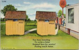 Too Busy Traveling Jiggs Maggie Outhouse Gas Curteich Unused Linen Postcard D80