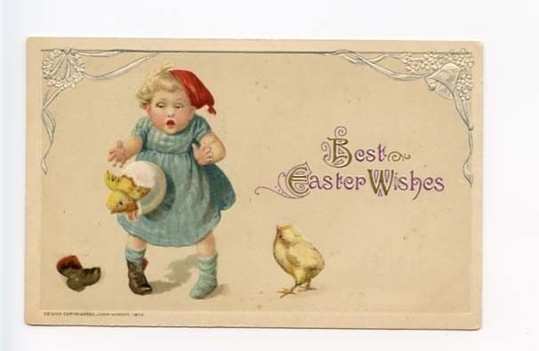 John Winsch Easter Young Girl Chicks Embossed 1913 Postcard