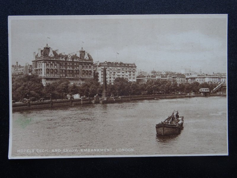 London Embankment HOTELS CECIL & SAVOY - Old Postcard by W. Straker