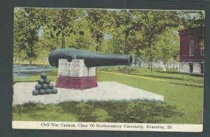 Ca 1908 Post Card Evanston IL Civil War Cannon At Northwest University