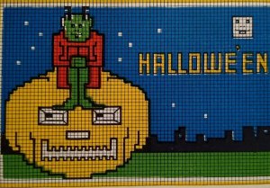 Halloween Postcard Fantasy Green Goblin JOL Moon Grid Pattern Gibson 6936  