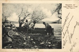 argentina, PATAGONIA, Lago Nahuel Huapi, Obrajes, Logging Lumber (1910) Postcard