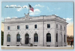 Yankton South Dakota SD Postcard Post Office Building Exterior 1916 Antique Flag