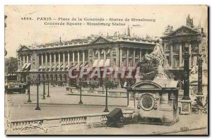 CARTE Postale Old Paris Concorde Square Statue of Strasbourg