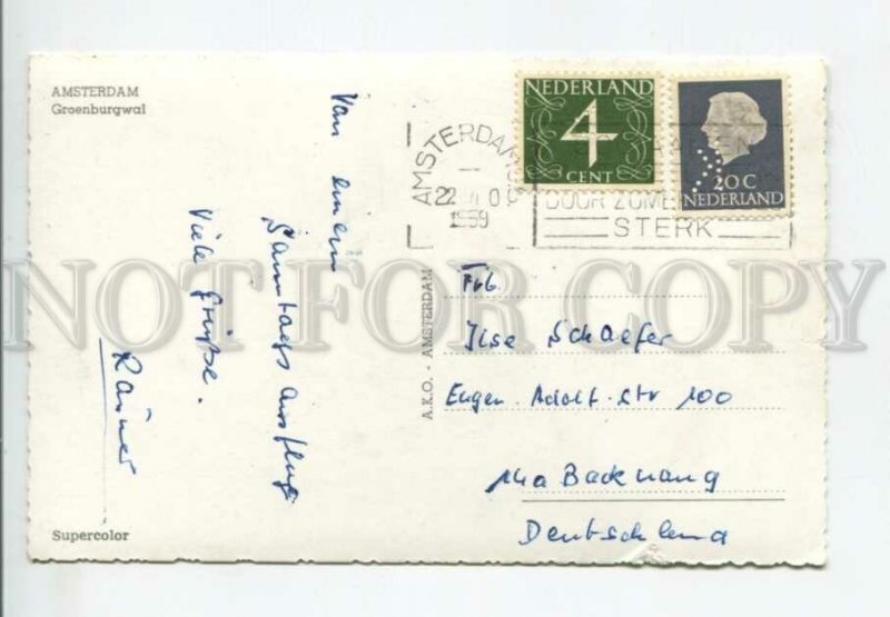 443080 Netherlands 1959 year Amsterdam RPPC to Germany special cancellations