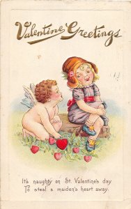 G20/ Valentine's Day Love Holiday Postcard c1910 Cupid Pretty Girl 20