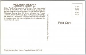 Union Pacific Railroad's Locomotive # 844 Northern Train Locomotive, Postcard
