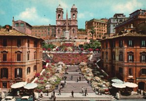 Vintage Postcard Roma Famous Piazza Di Spagna-Trinita Dei Monti Rome Italy IT