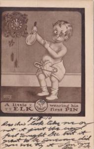 Young Boy In Diapers A Little Elk Wearing His First Pin 1910