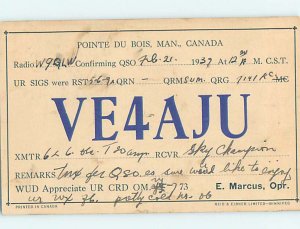 1930s QSL RADIO CARD Pointe Du Bois - Near Pinawa Manitoba MB AH3269