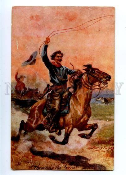 157125 USA Cowboy HORSE Throwing lasso by PAYNE vintage PC